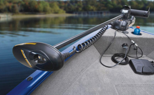 A close up shot of a Minn Kota trolling motor.