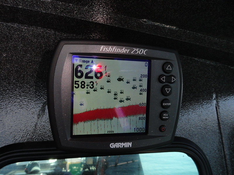 Garmin fish finder on a boat.