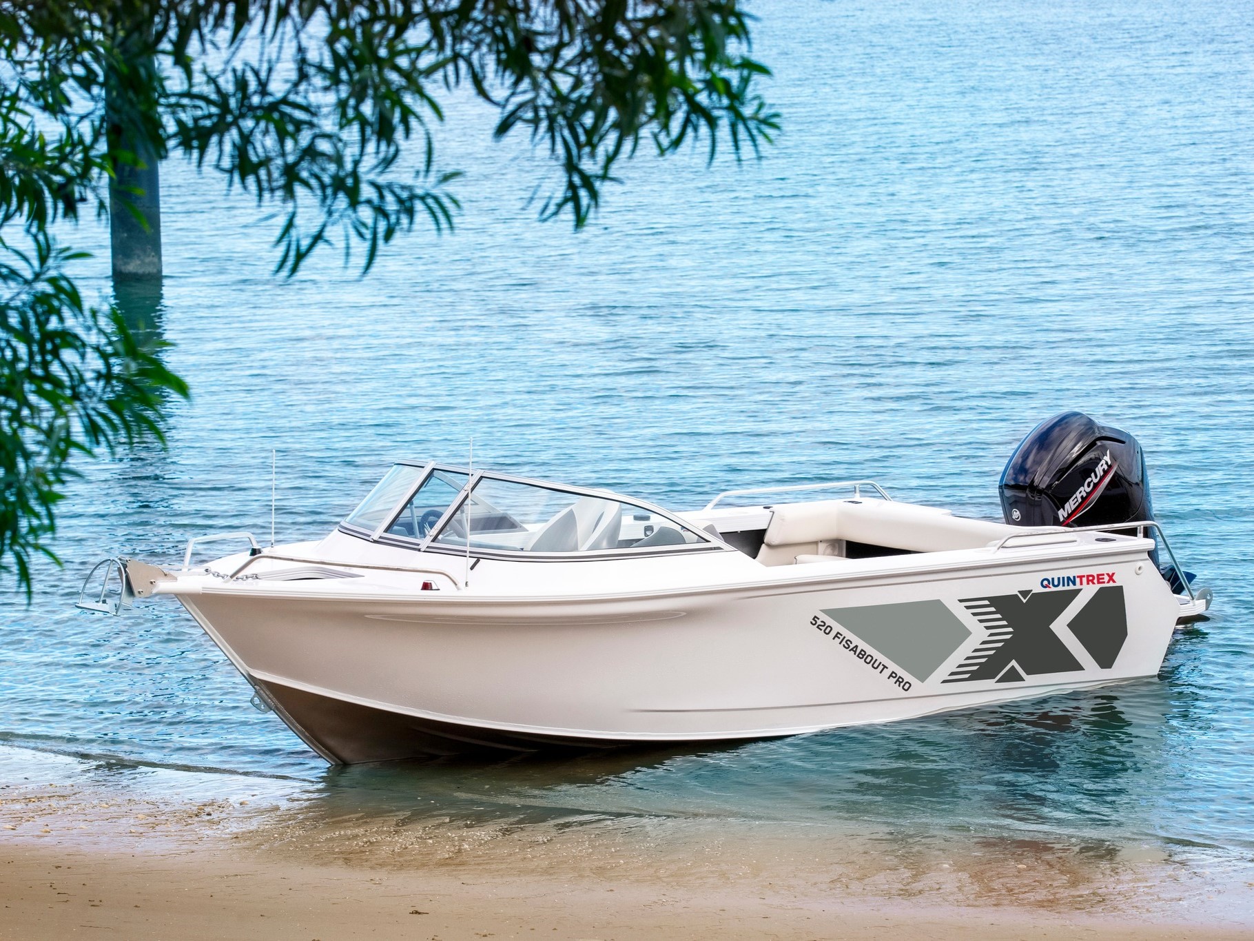 Fishabout Pro beached on a shore